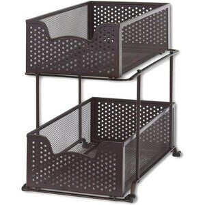SimpleHouseware 2 Tier Sliding Cabinet Basket Organizer Drawer, Bronze
